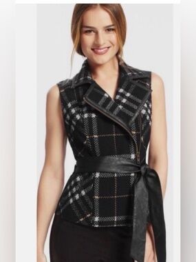 Cabi Grid Plaid Moto Wool Vest, For Work Or Play